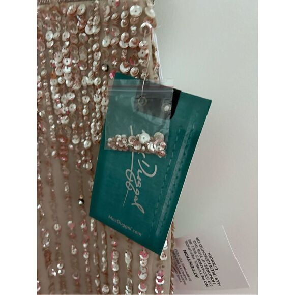 Mac Duggal Sleeveless V-Neck Sequined Midi Sheath Dress Nude Women's Size 4 - Picture 11 of 12
